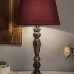 Homesake Brown Eureka Polka Wood Table Lamp with Red Shade (Bulb Included) - Set of 1-16