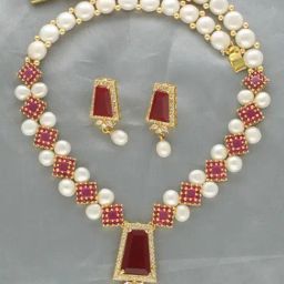 Sri Jagdamba Pearls Splendor Pearl Necklace & Earrings Set-21