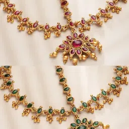 Panash Gold Plated Red & Green Stone Studded Reversible Matha Patti-image-30