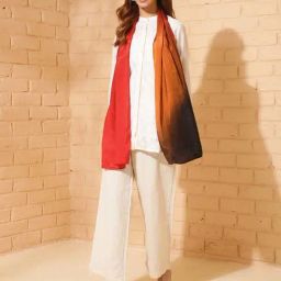 Fabindia Rust Viscose Blend Woven Stole-picture-6