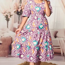VenderVilla Women Floral Printed Puff Sleeve Fit-Flare Midi Dress-picture-26