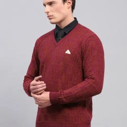 Monte Carlo Maroon Regular Fit Self Pattern Pullover image 3