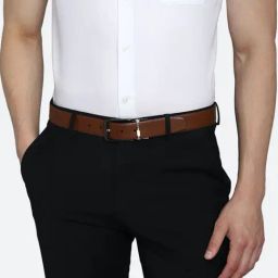 Louis Philippe Black Leather Textured Reversible Belt-image-72
