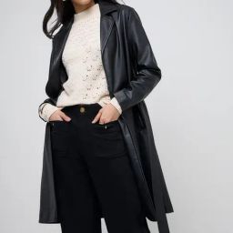 LOV by Westside Black Faux Leather Trench Coat with Belt-image-38