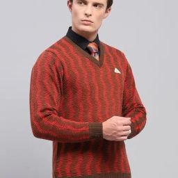 Monte Carlo Brown Regular Fit Self Pattern Pullover image 4