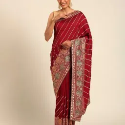 Mohey Maroon Embroidered Saree with Blouse Piece-image-54