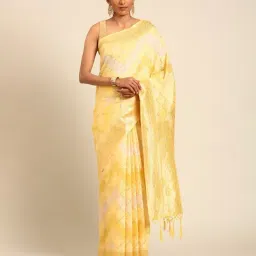 Mohey Yellow Zari Saree with Blouse Piece-image-18