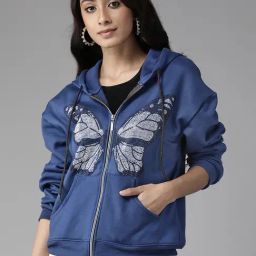 KASSUALLY Blue Cotton Embellished Hoodie-image-50