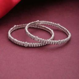 Priyaasi Set Of 2 Silver-Plated American Diamond Studded Bangles-image-78