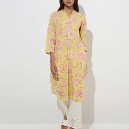 Utsa by Westside Yellow Floral Design Straight Cotton Kurta-22