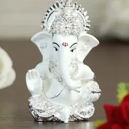 eCraftIndia Silver Plated White Siddhivinayak Ganesha Idol for Home/Temple/Office/Car Dashboard-image-89