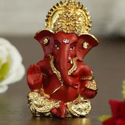 eCraftIndia Gold Plated Red Siddhivinayak Ganesha Idol for Home/Temple/Office/Car Dashboard-picture-5