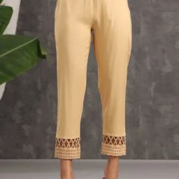 Juniper Gold Solid Rayon Ankle-Length Slim Fit Pants-image-23