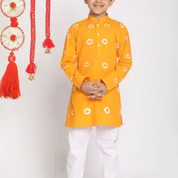 VASTRAMAY Kids Orange & White Cotton Over Dyed Kurta Set-image-95