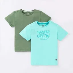 Ed-a-Mamma Kids Aqua Blue & Green Cotton Printed T-Shirts (Pack of 2)-picture-20