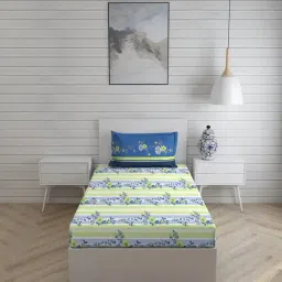 Layers PAVIA Geometric Green 104 TC Cotton Single Bed Sheet with 1 Pillow Cover-image-24
