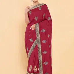 Soch Maroon Embroidered Saree With Blouse-image-55