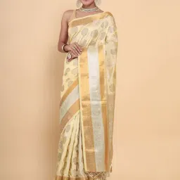 Mimosa Beige Woven Art Silk Kasavu Saree With Blouse-picture-40