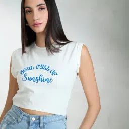 VIRGIO White Cotton Print Short Sleeves Crop Top-picture-24