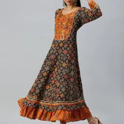 showoffff SHOWOFF Black Cotton Ethnic Motifs Ankle Length Anarkali Kurta-picture-23