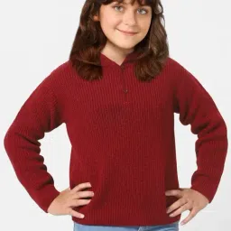 KIDS ONLY Maroon Textured Pattern Full Sleeves Sweater-image-49