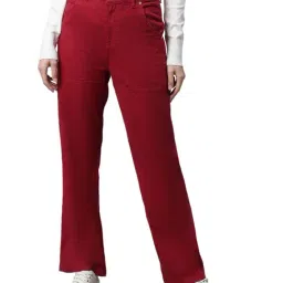 Global Republic Red Denim Straight Fit Mid Rise Pocket Loop Belt Jeans-image-74