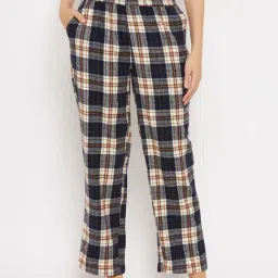 Clovia Blue & Beige Check Pyjamas-image-19