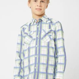 GAS KIDS Blue & White Cotton Chequered Full Sleeves Shirt-image-20