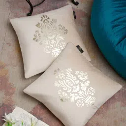 HOSTA HOMES Cream & Golden Velvet Zippered Cushion Cover - Set of 2-image-80
