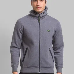 Parx Grey Regular Fit Heathered Hooded Sweatshirt-40