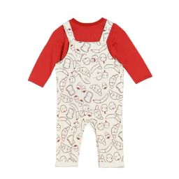 MINIKLUB Boys Cream & Red Printed Full Sleeves T-Shirt with Dungaree-picture-14