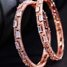 Priyaasi Set Of 2 Rose Gold-Plated American Diamond Studded Geometric Patterned Bangles-18