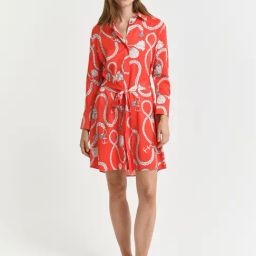 GANT Women Sail Printed Red Shirt Collar Shirt Dress-image-61