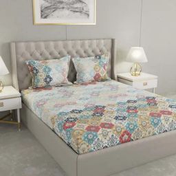 Raymond Home Shubham Red & Yellow 120 TC Cotton King Bedsheet with 2 Pillow Covers-picture-0
