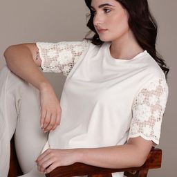 MANGO Crochet Sleeve Pure Cotton Top-image-8