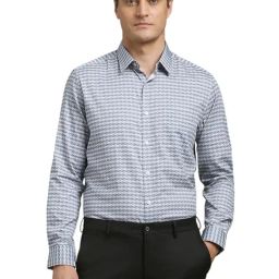 Louis Philippe Grey Cotton Regular fit Geometric Shirt-picture-0