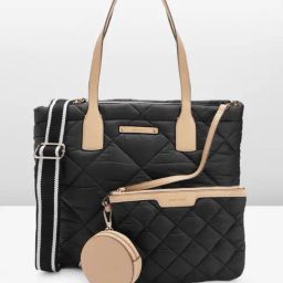 Anne Klein Black Quilted Tote Handbag with Pouch-38