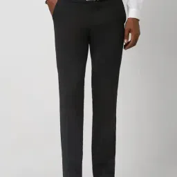 Peter England Black Slim Fit Self Pattern Trousers-image-17