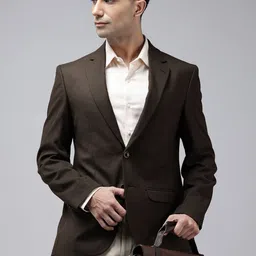 Park Avenue Self Design Notched Lapel Single-Breasted Formal Blazer-image-53