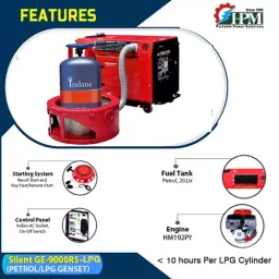 HPM Silent Series Petrol and LPG 30.5 Amp Recoil & Self Start Portable Generator with In-Build Battery 8.5 kVA, GE-9000RS-LPG image 2