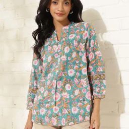 Fabindia Blue Cotton Printed Top-image-37