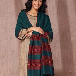 Fabindia Blue Wool Regular Fit Woven Shawl-image-45