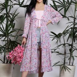 Sera White Floral Printed Shrug-image-91