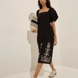 Bombay Paisley by Westside Black Embroidered Cotton-Blend A-Line Dress-image-86