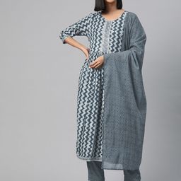 Readiprint Fashions Abstract Printed Mirror Work Kurta with Trousers & Dupatta image 1