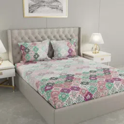 Raymond Home Shubham Pink 120 TC Cotton King Bedsheet with 2 Pillow Covers-picture-37