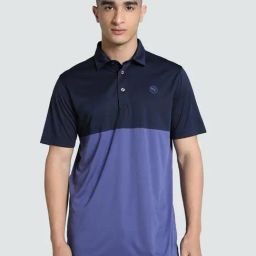 Puma Blue Regular Fit Colour Block Sports Polo-image-50