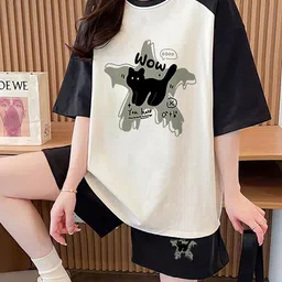 JC Mode Printed Round Collar T-Shirt With Shorts Co-Ords-image-75