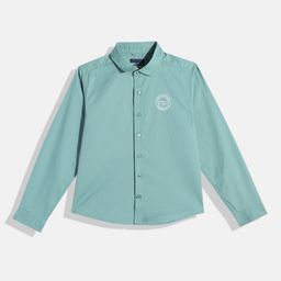 M&H Juniors Boys Solid Opaque Pure Cotton Casual Shirt With Minimal Typography Print-image-54