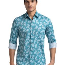 ColorPlus Blue Cotton Tailored Fit Floral Print Shirt-picture-14